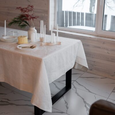 Tischdecke Leinen Weiss 180x250