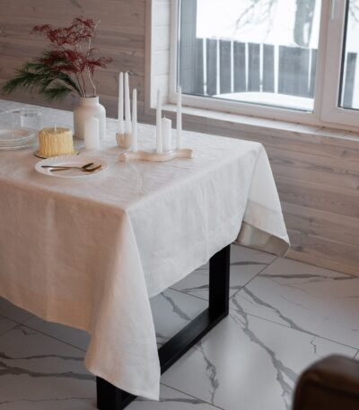 Tischdecke Leinen Weiss 180x250