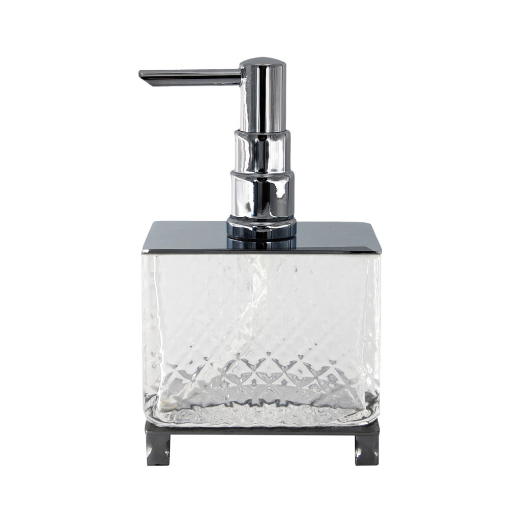 STELO Seifenspender freistehend Chrom Messing Kristallglas