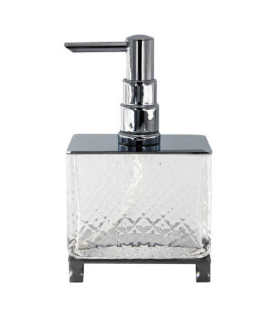 STELO Seifenspender freistehend Chrom Messing Kristallglas
