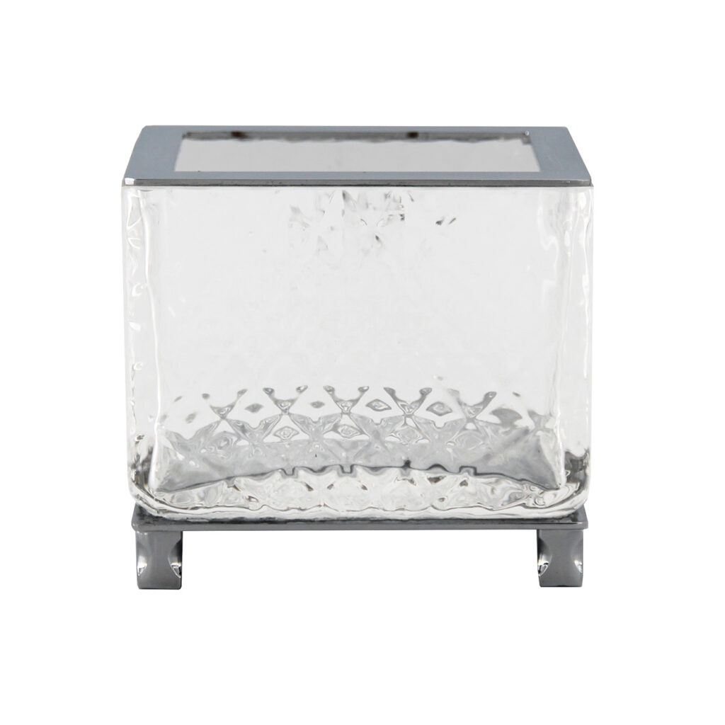 STELO Kosmetikdose Chrom Messing Kristallglas