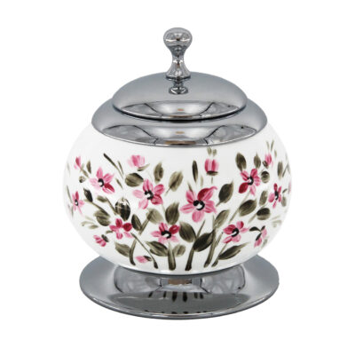 STELO Kosmetikdose Chrom Messing Porzellan handbemalt Dekor 17