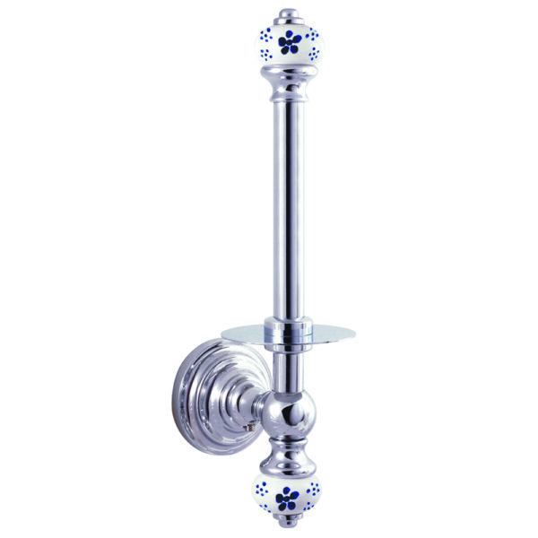 STELO WC-Ersatzrollenhalter Reserverollenhalter vertikal Chrom Weißes Porzellan Handbemalt Dekor 56 Messing