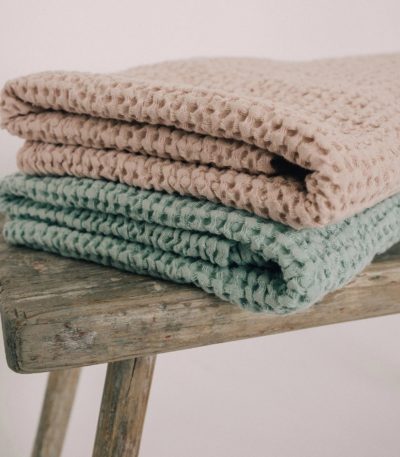 Premium Badetücher-Set 2-tlg. 54% Leinen 46% Baumwolle Türkis Rosa 150×80 cm