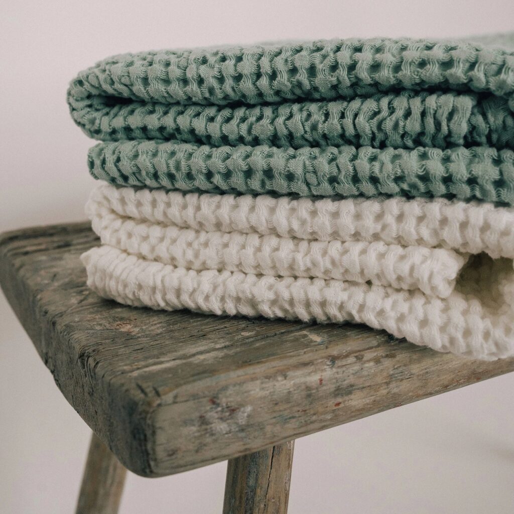 Premium Badetücher-Set 2-tlg. 54% Leinen 46% Baumwolle Weiß Türkis 150×80 cm