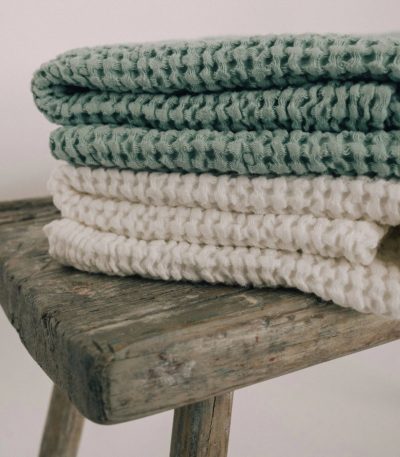 Premium Badetücher-Set 2-tlg. 54% Leinen 46% Baumwolle Weiß Türkis 150×80 cm