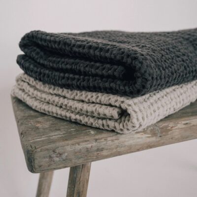 Premium Badetücher-Set 2-tlg. 54% Leinen 46% Baumwolle Graphit Beige 150×80 cm