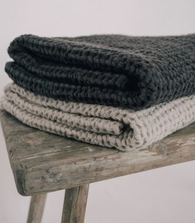 Premium Badetücher-Set 2-tlg. 54% Leinen 46% Baumwolle Graphit Beige 150×80 cm