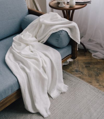 Leinendecke Tagesdecke Weiß 140 x 210 cm