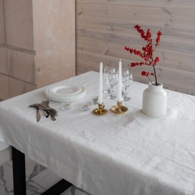 Tischdecke 100% Leinen Weiß