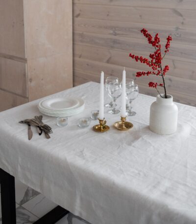 Tischdecke 100% Leinen Weiß