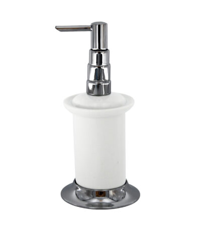 STELO_Seifenspender_freistehend_Chrom_Porzellan_Messing