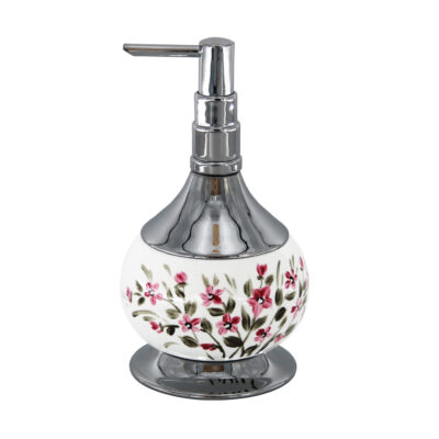 STELO Seifenspender freistehend Chrom Messing Porzellan handbemalt Dekor 17