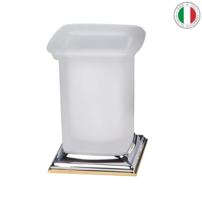 Zahnputzbecher freistehend Chrom Gold Satinglas Portofino Colombo Design