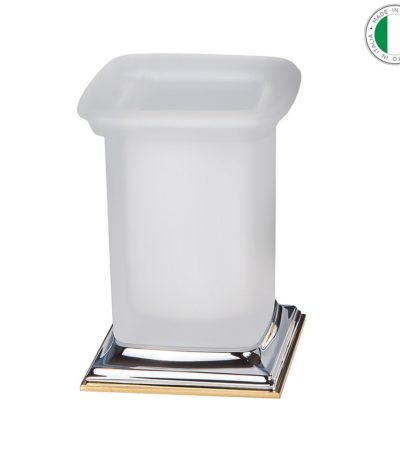 Zahnputzbecher freistehend Chrom Gold Satinglas Portofino Colombo Design