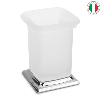 Zahnputzbecher freistehend Chrom Messing Satinglas Portofino Colombo Design
