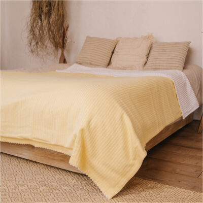 Tagesdecke Zitrone Weiß 100% Baumwolle Pique 160x220 cm