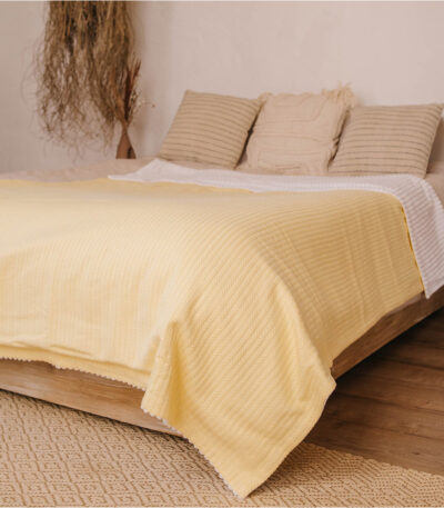 Tagesdecke Zitrone Weiß 100% Baumwolle Pique 160x220 cm